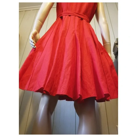 ❤️Calvin Klein Retro Red Fit & Flare Full Circle Skirt Party Dress - Picture 8 of 10